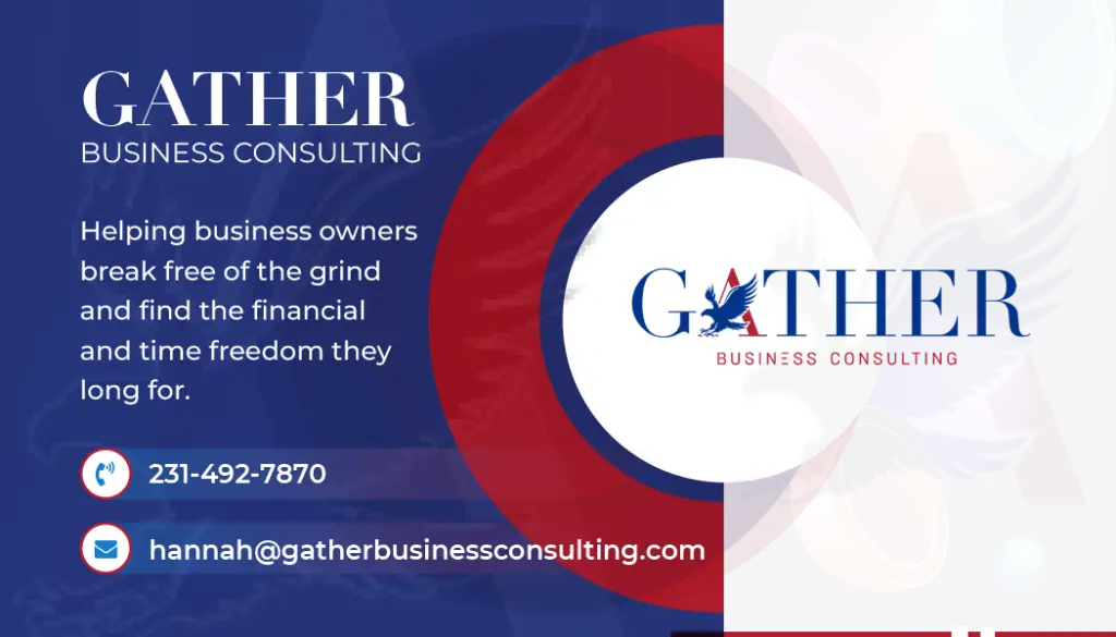 a business card with a red and blue circle and white circle with blue and white text